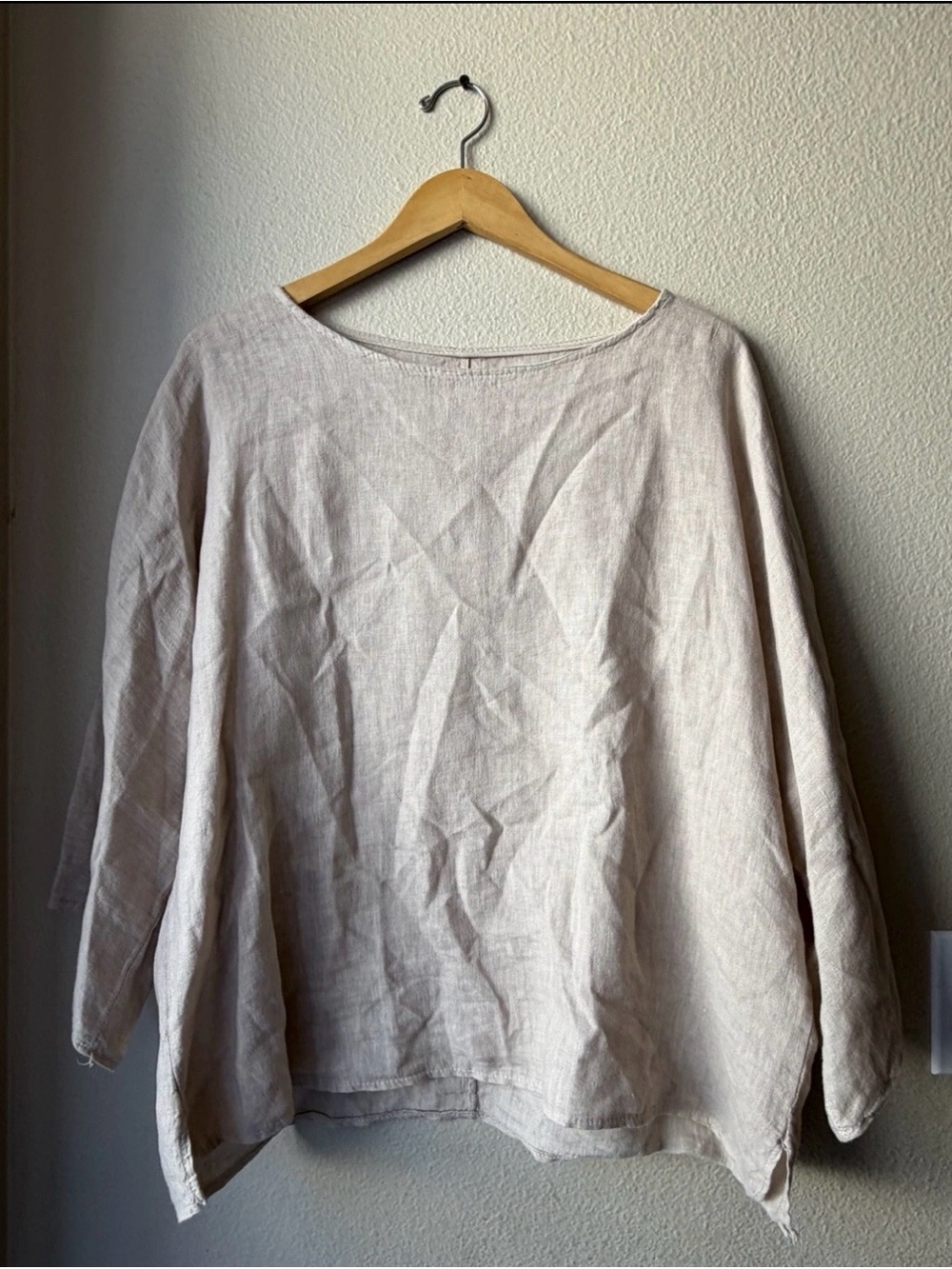 Beige Italian 100% Linen Blouse Long Sleeve Women OneSize (US 6-14) Lagenlook - Picture 2 of 10